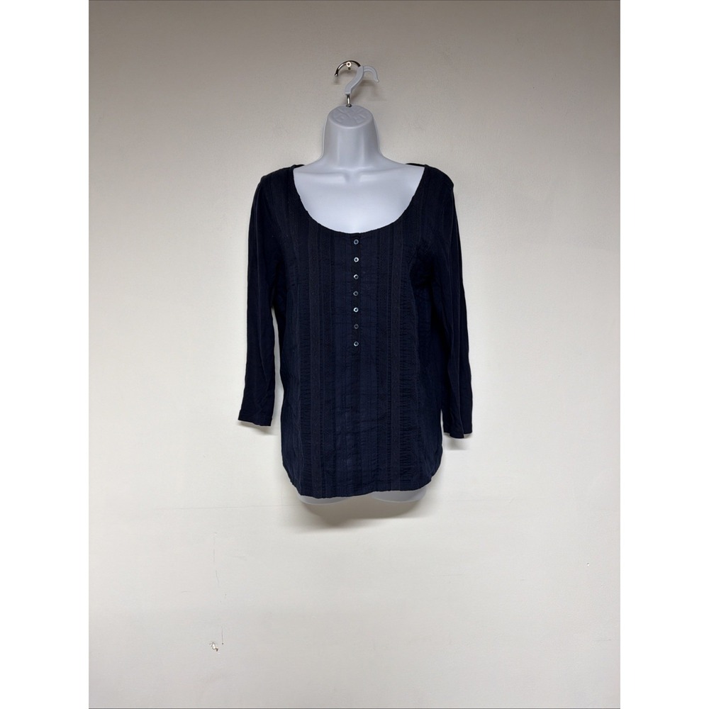 J.Crew Womens Top Size L Round Neck 3/4 Sleeves Casual Blue 100% Cotton